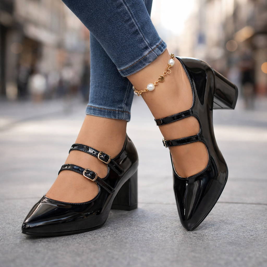 Maribel Noir Leather Heels
