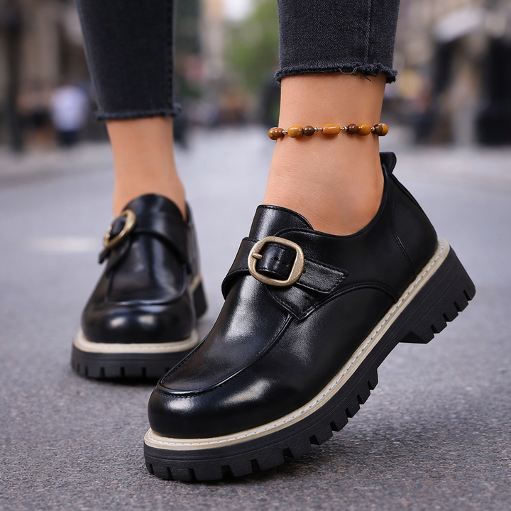 Marcelli Buckle Leather Loafers