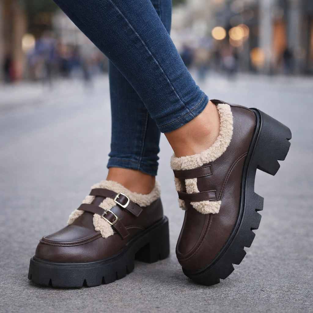 Sandy Leather Buckle Platforms