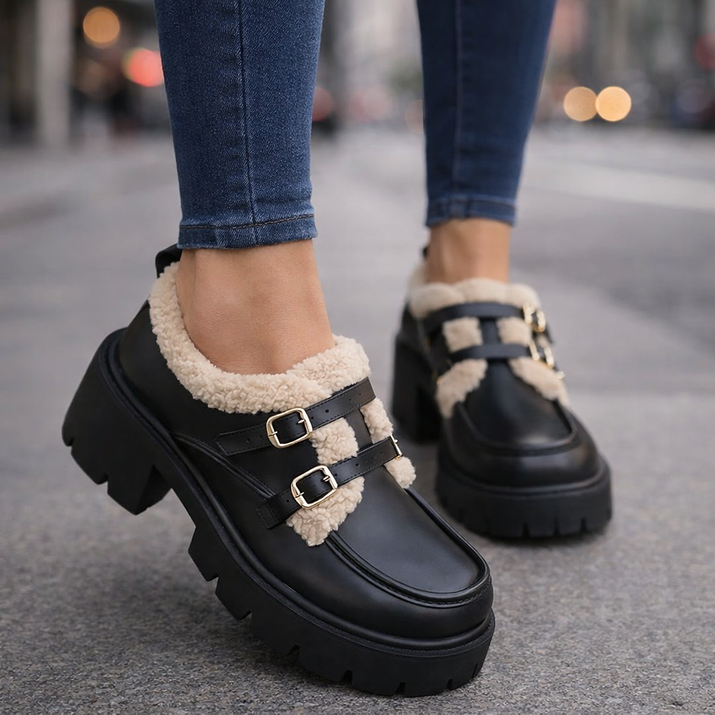 Sandy Leather Buckle Platforms