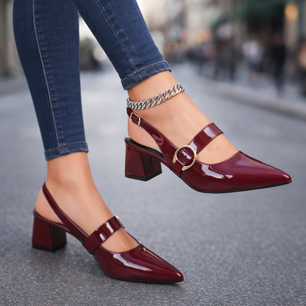 Serina Leather Buckle Heels