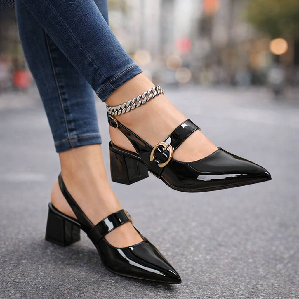 Serina Leather Buckle Heels