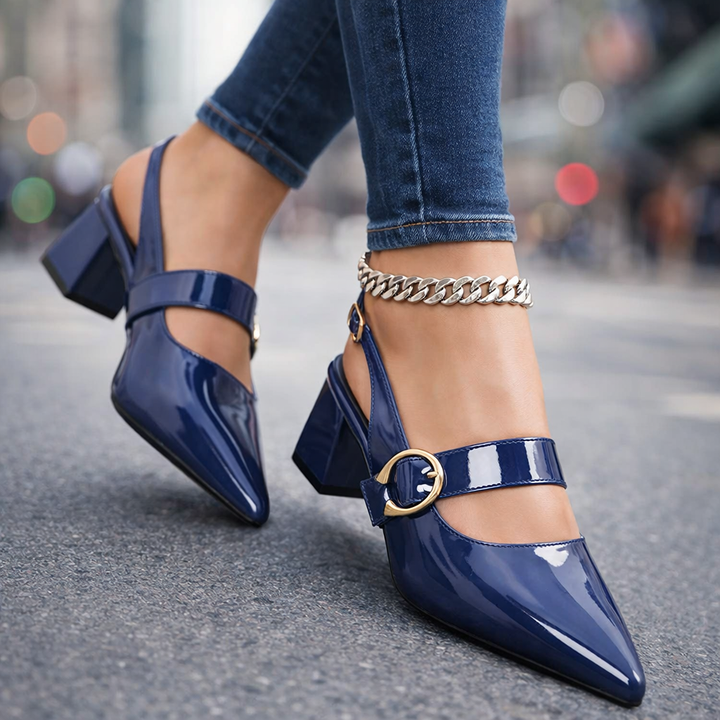Serina Leather Buckle Heels