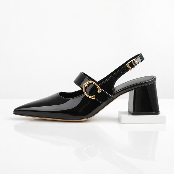 Serina Leather Buckle Heels