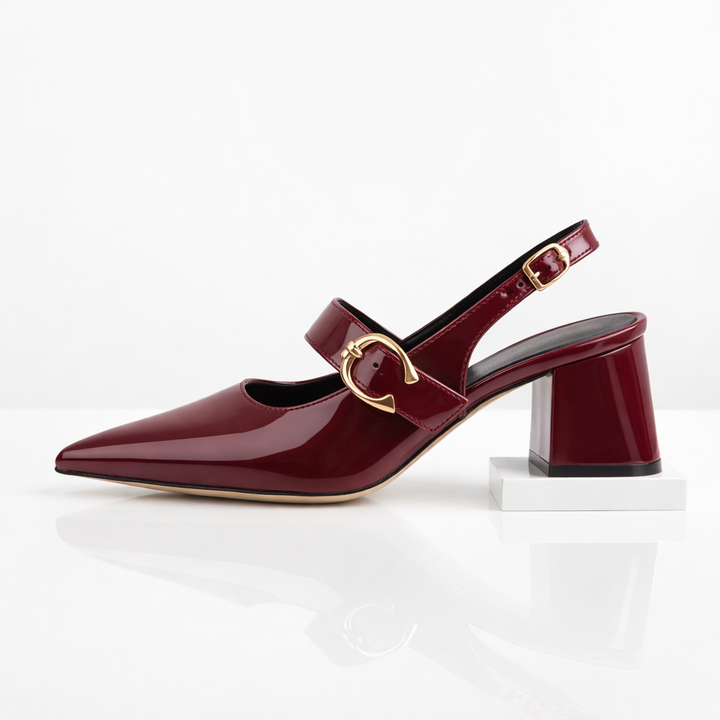Serina Leather Buckle Heels