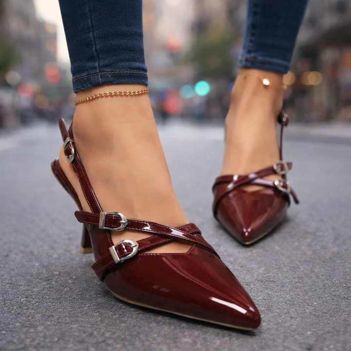 Julie Leather Buckle Heels