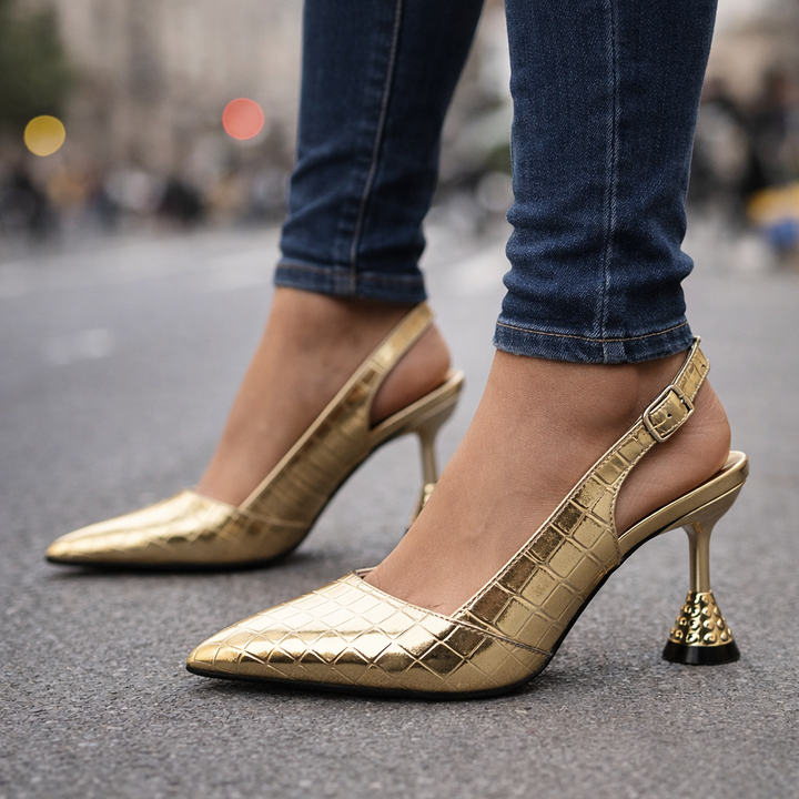 Celvera Metallic Croc Heels
