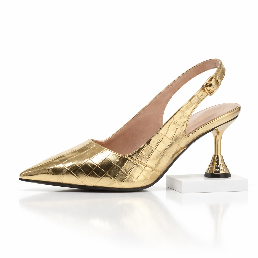 Celvera Metallic Croc Heels