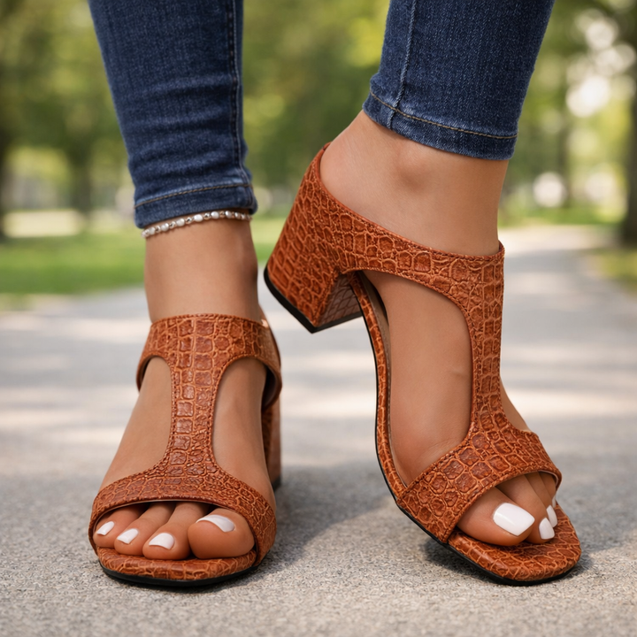 Calvera Croc T-Strap Heels