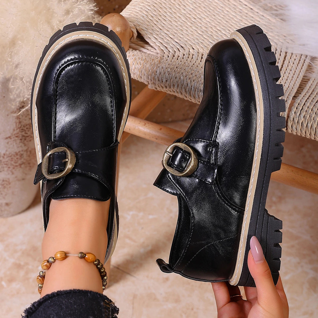 Marcelli Buckle Leather Loafers