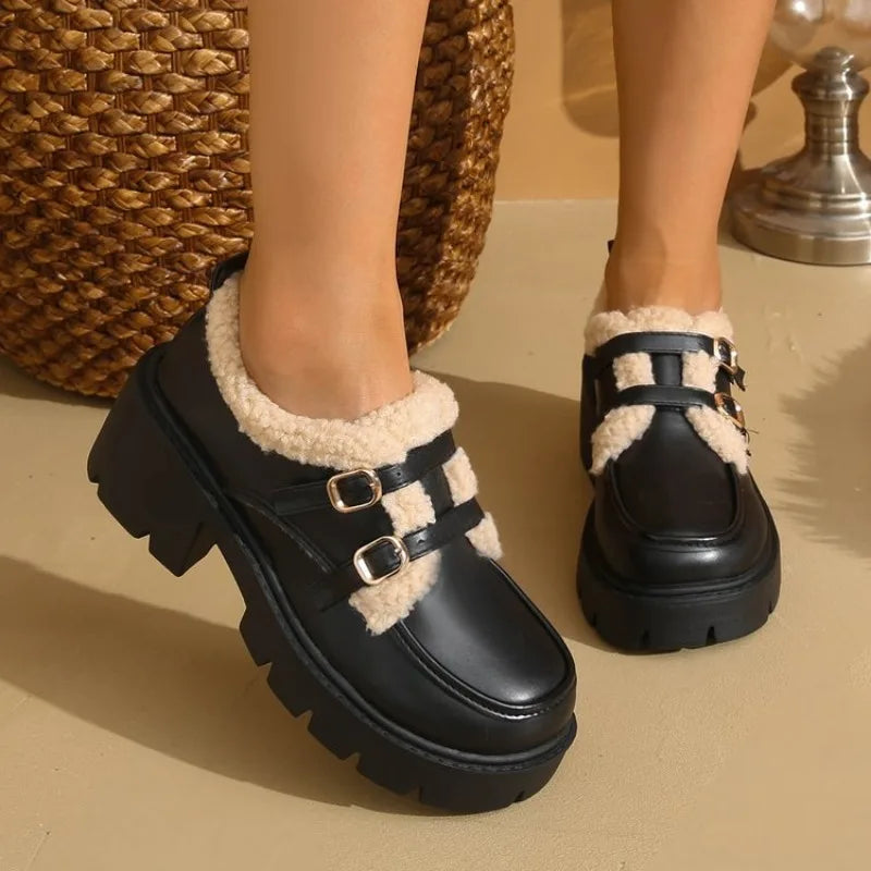 Sandy Leather Buckle Platforms
