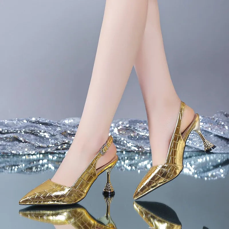 Celvera Metallic Croc Heels