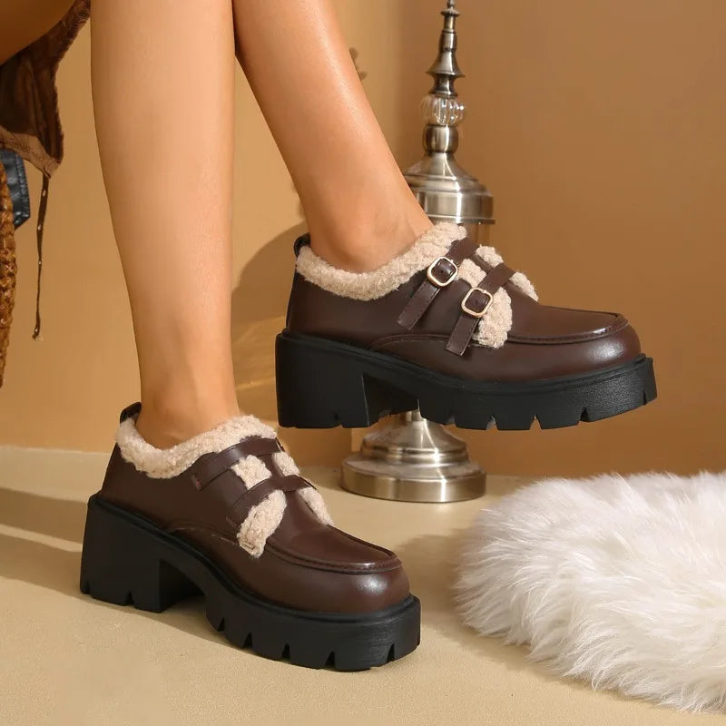 Sandy Leather Buckle Platforms
